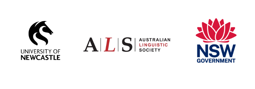 University of Newcastle, Australian Linguistic Society and NSW Government logos